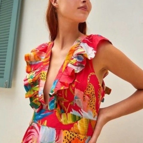 Farm Rio Tropical Print Ruffle Midi Dress - Picture 3 of 8